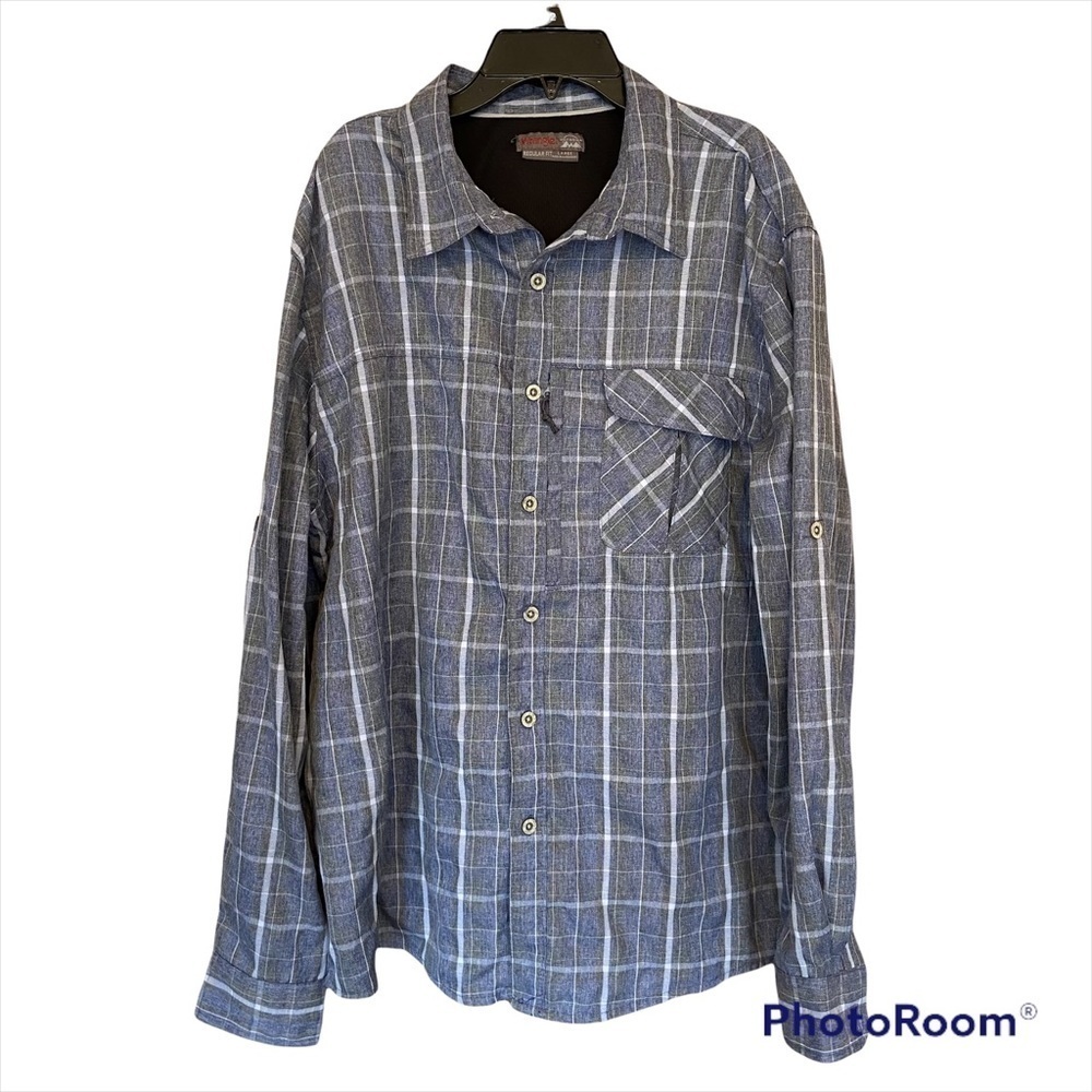 Wrangler Outdoors Long Sleeve Plaid Utility Shirt with Roll Up Sleeves Button L